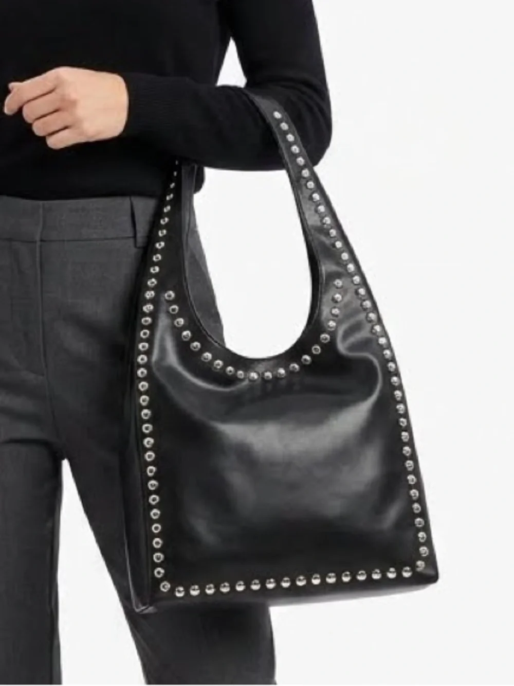 Anthropologie Black Leather Studded Shoulder Bag